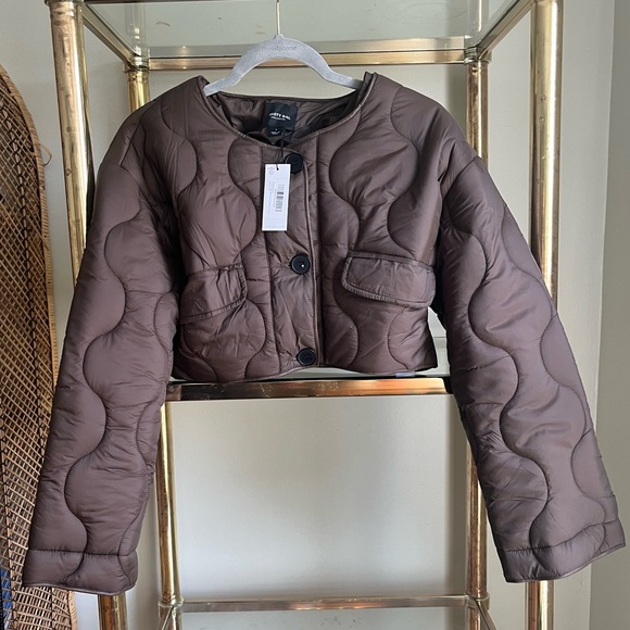 Brown Cropped Quilted Button Down Puffer Coat - Picture 7 of 7